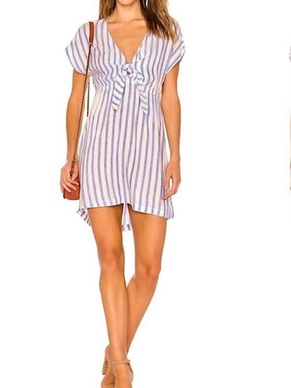 Rails Charlotte Grenadines Stripe Blue White Linen Blend Tie Front Mini Dress XS